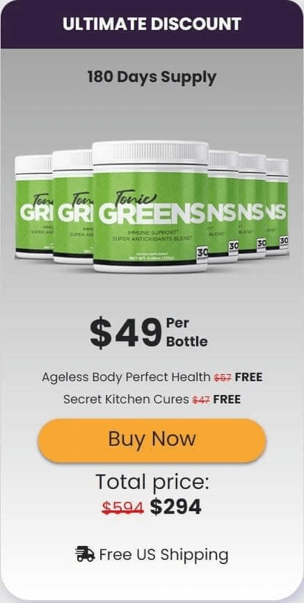 Tonic Greens super saver pack: 6 bottles for $294 ($49 per bottle)